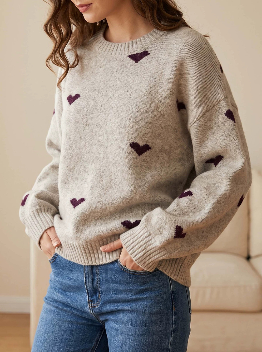 Zara Relaxed Fit Knit Heart Pullover Crewneck
